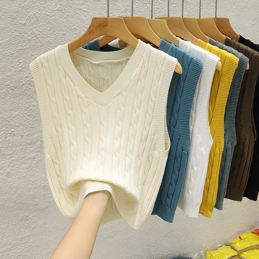 Knitted Women Sweater Vest New Sleeveless V-Neck Knit Sweater Vest