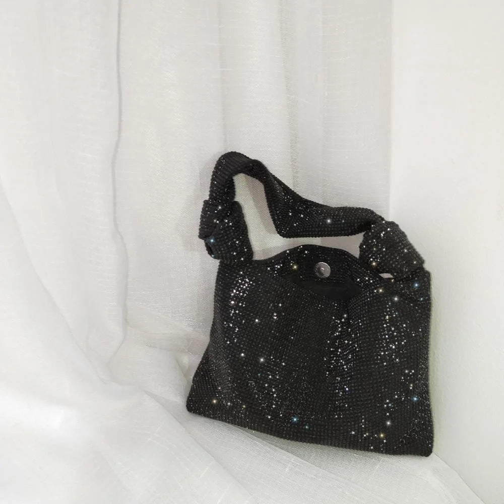Handbags for Women Silver Black Rhinestone Evening Bags Small Clutches Bag