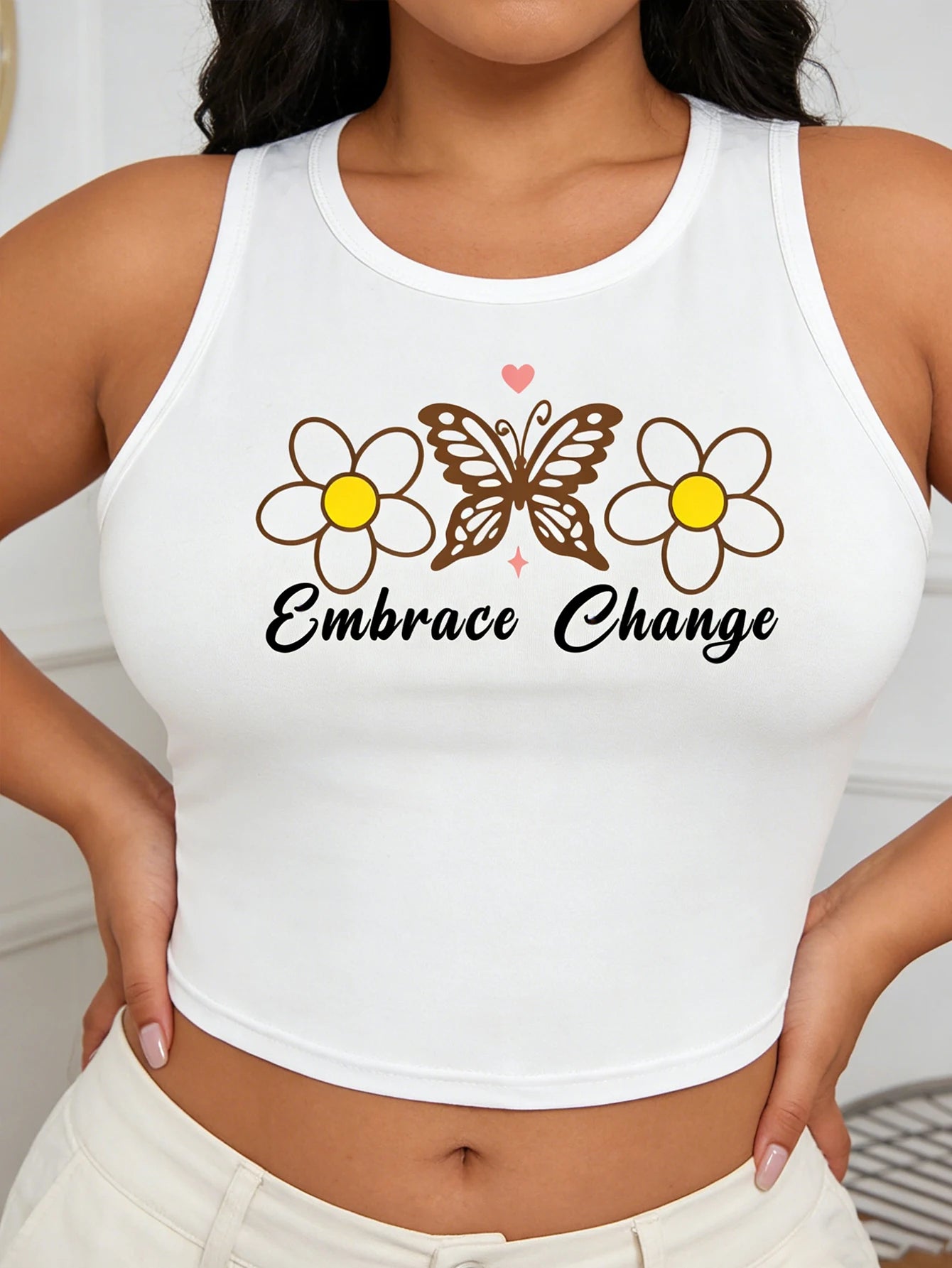 Big-size women's fashionable casual fresh-printed tight tank top