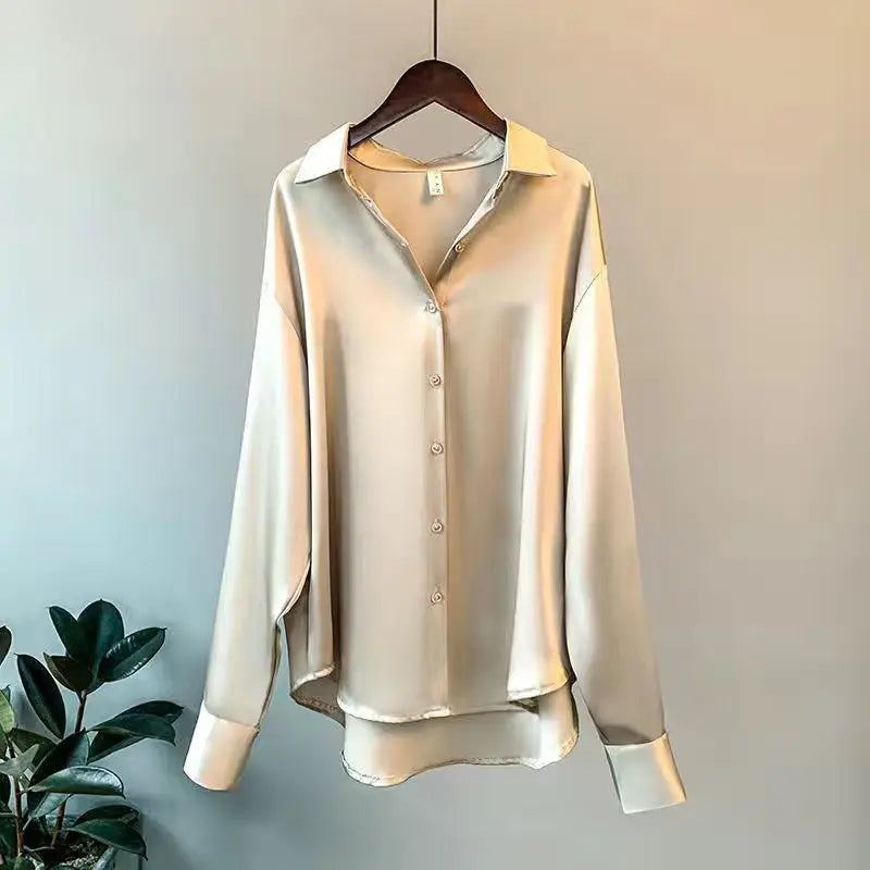 Women's Shirts Fall Satin Silk Oversize Blouse