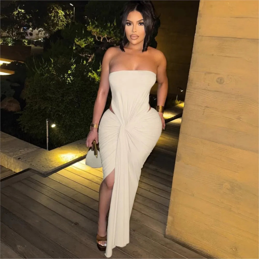 Ladies Evening Dress Slim Piglet Breast Sleeveless Solid Color Party Dress