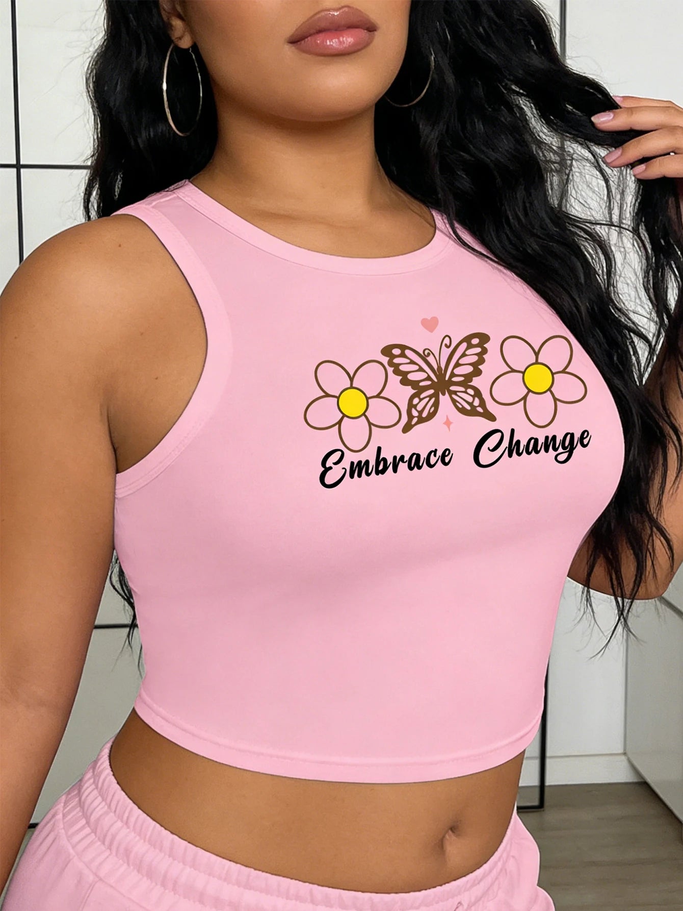 Big-size women's fashionable casual fresh-printed tight tank top