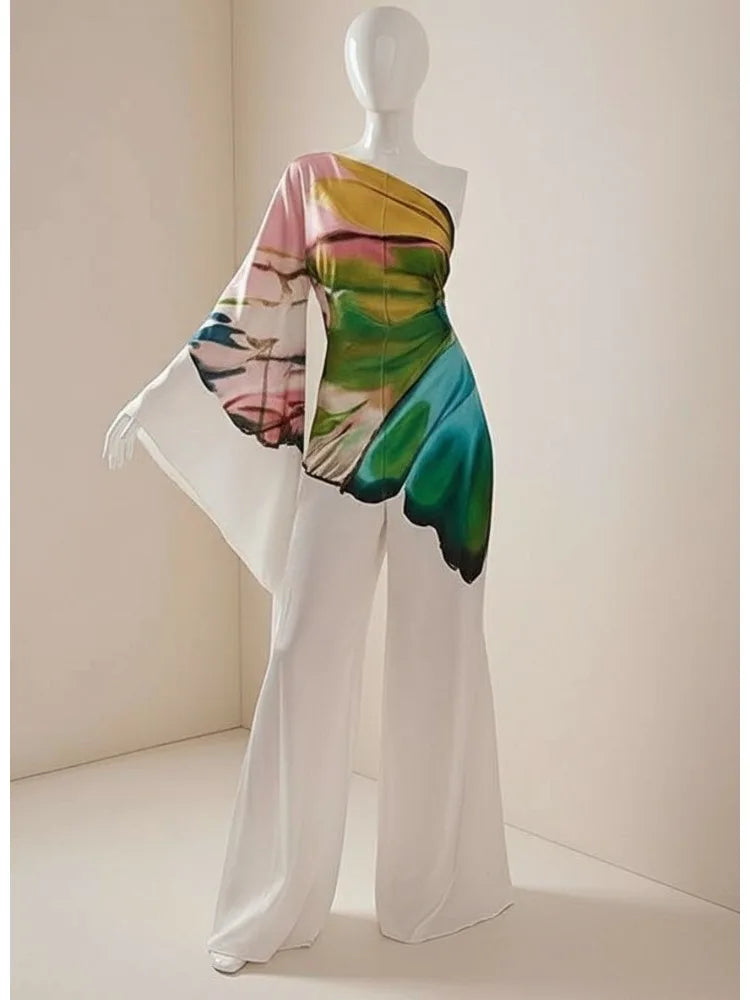 Women's Elegant Jumpsuit One-shoulder Flared Sleeves