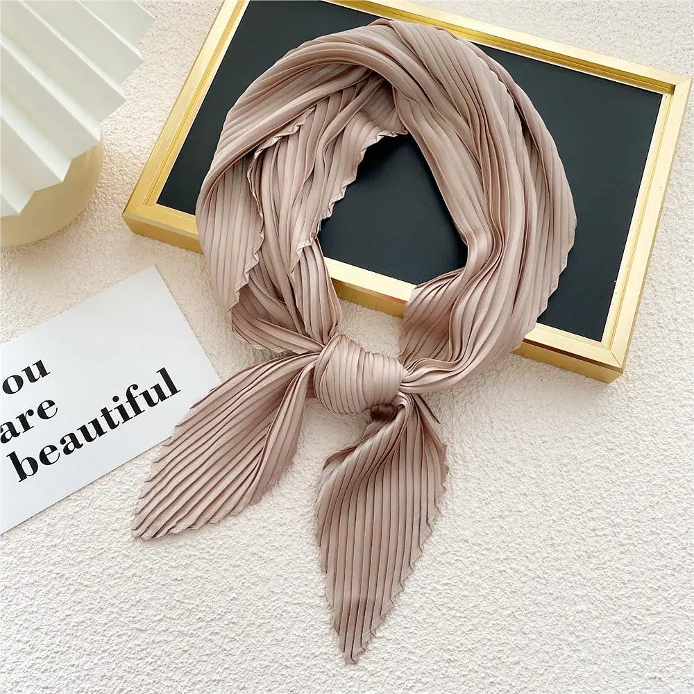 Women Pleated Satin Scarf For Ladies Neckerchief