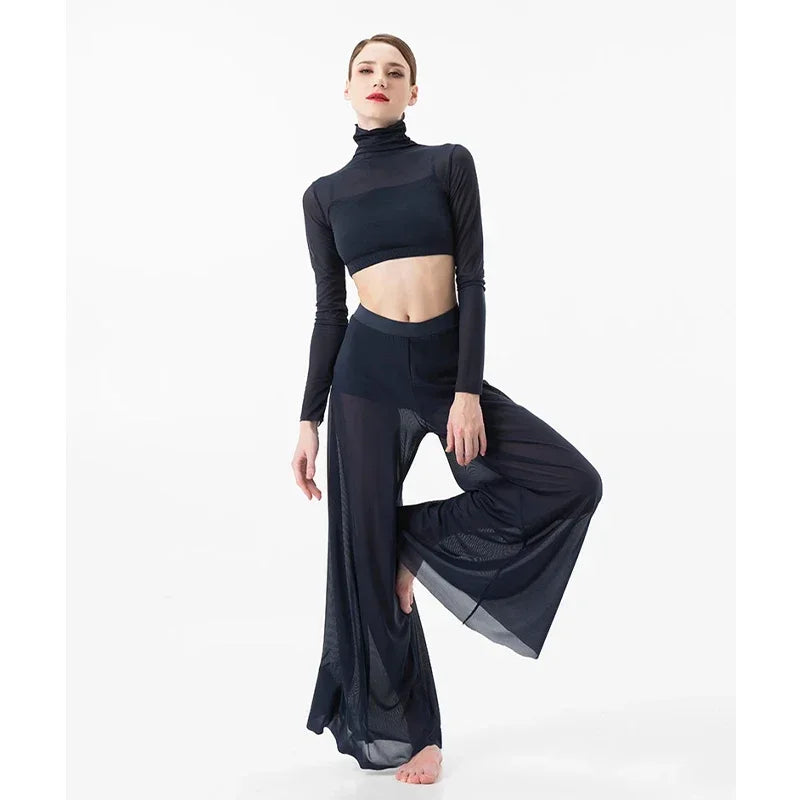 Dance Performance Set for Women, Elegant Classical Modern Dance Practice Top, Pants Set
