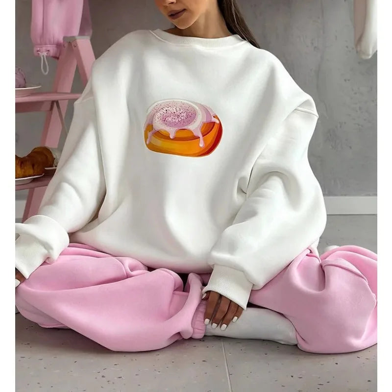 Women's Print Sweatshirt - Fleece-Lined, Loose Fit, Slimming Long-Sleeve