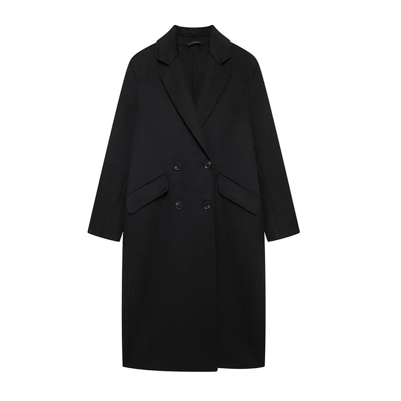 Fashion Women Winter Coats Casual Loose Lapel Double Breasted Long Jacket