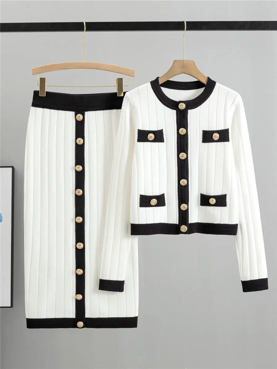 Women Knit Two Pieces Eleght Knitted Cardigan