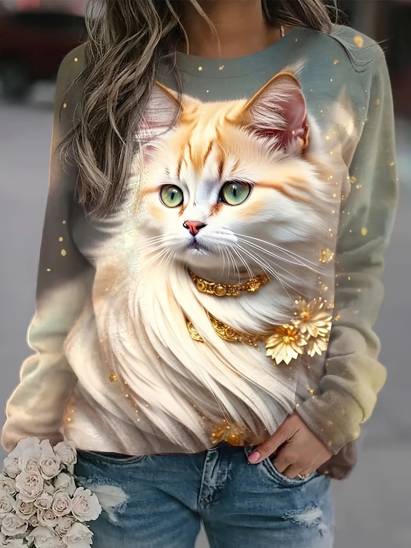 Women's Sweatshirt Cute Cat graphic Print Sweatshirt