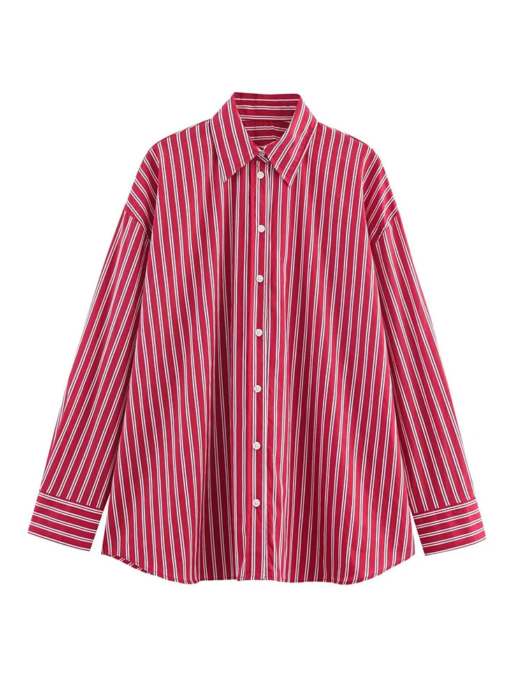 Woman Blouses Stripe Shirts Long Sleeve  Casual  Button Up Shirts