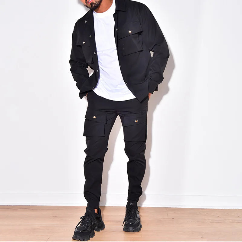 Men Two Piece Sets  Jackets Turn Down Collar Full Sleeve