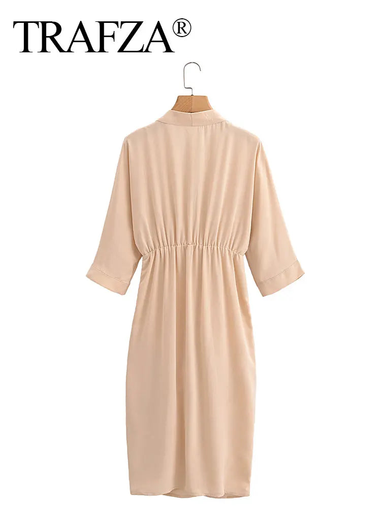 Elegant Solid Waist Fitted Draped Dress