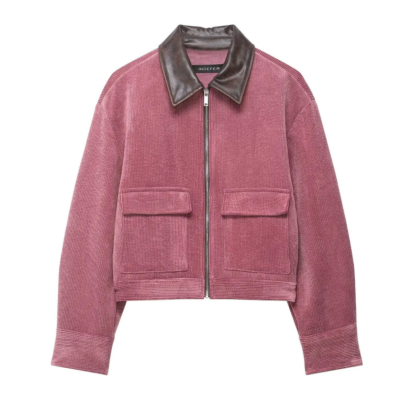 Women's Corduroy Jacket with Leather Effect