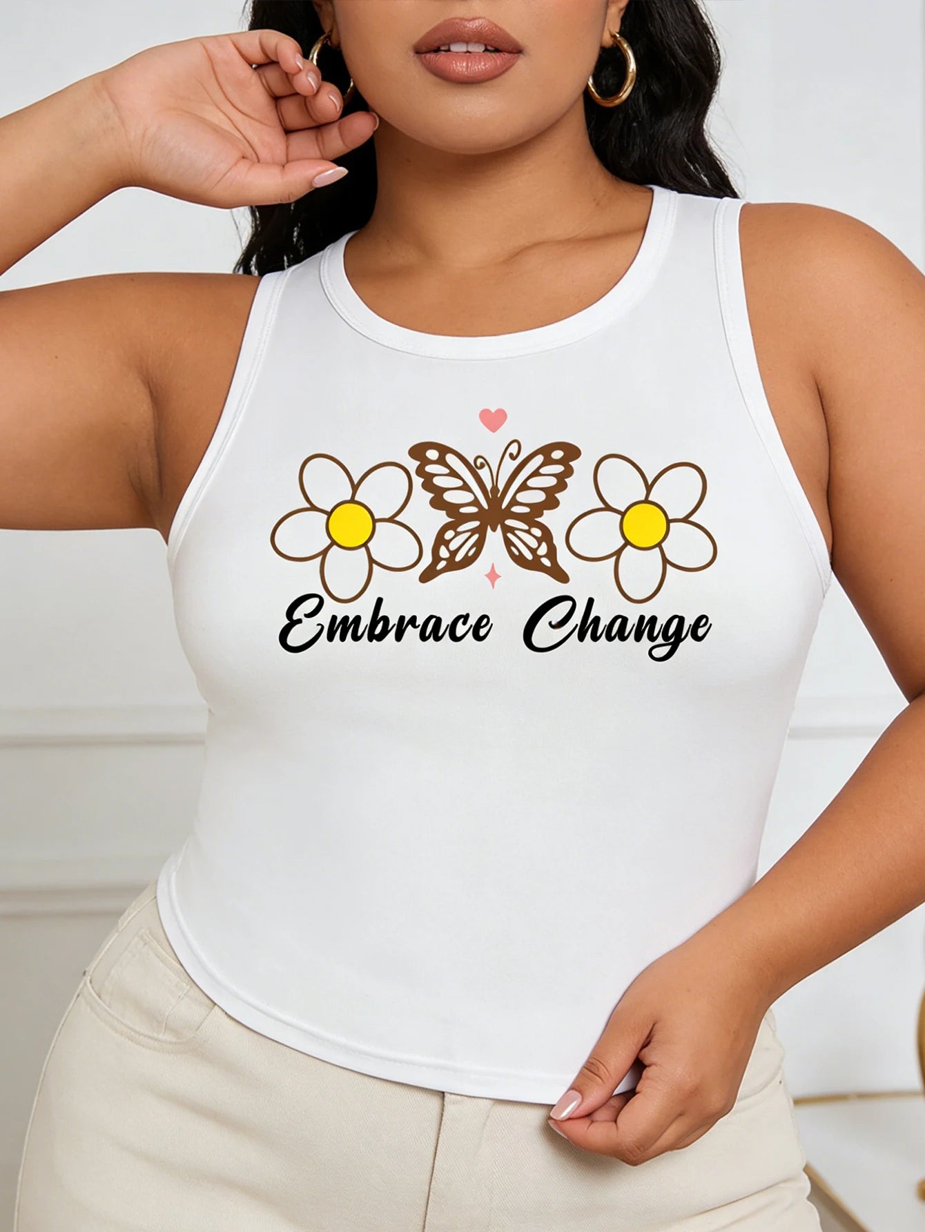 Big-size women's fashionable casual fresh-printed tight tank top