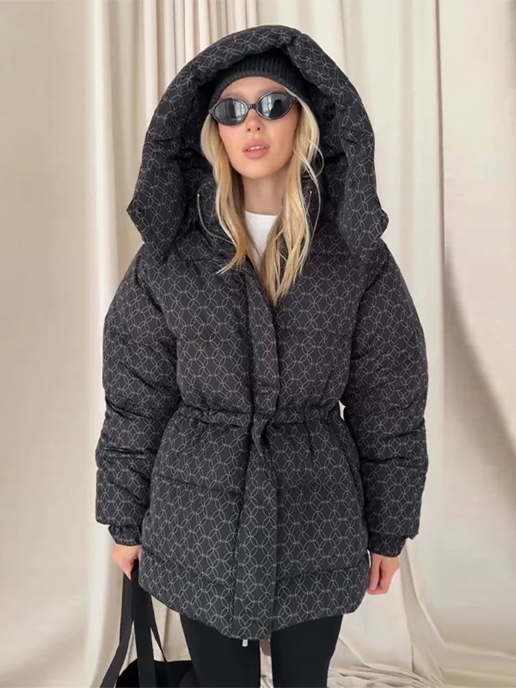 Print Padded Winter Jacket Women Casual Puffer Coat