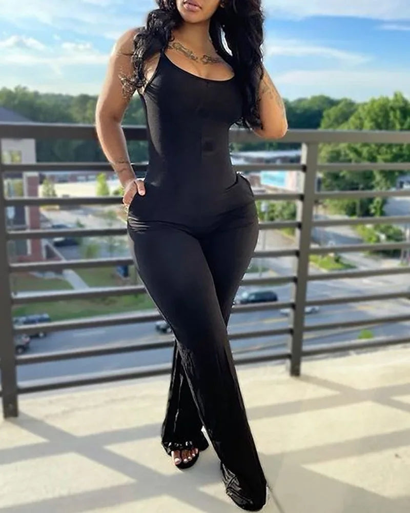 Women's Jumpsuit Summer Fashion Printed V-Neck Casual Sleeveless Jumpsuit