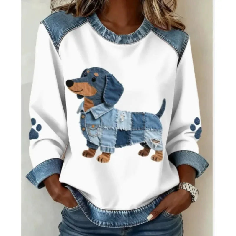 Women's Sweatshirts Pullovers  Casual Dog Printed Round Neck Long