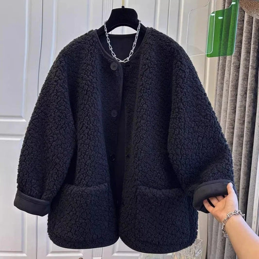 Women Winter Woolen Coat  Single Breasted Female Long Sleeve Jacket