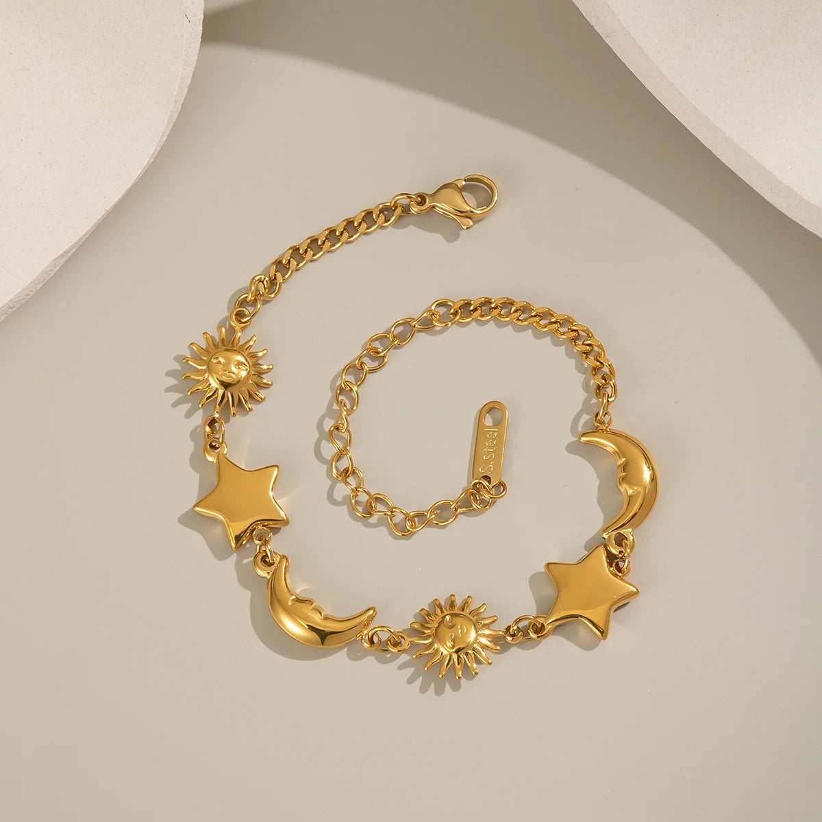 Star Moon Bracelet 18K Gold Plated Stainless Steel Sun Bracelet