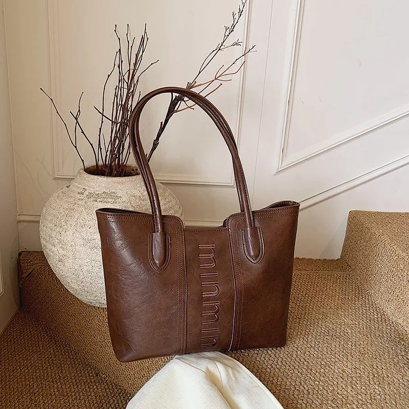 Large Capacity Retro Bucket Design, High-End Minimalist Style Handheld & Shoulder Bag