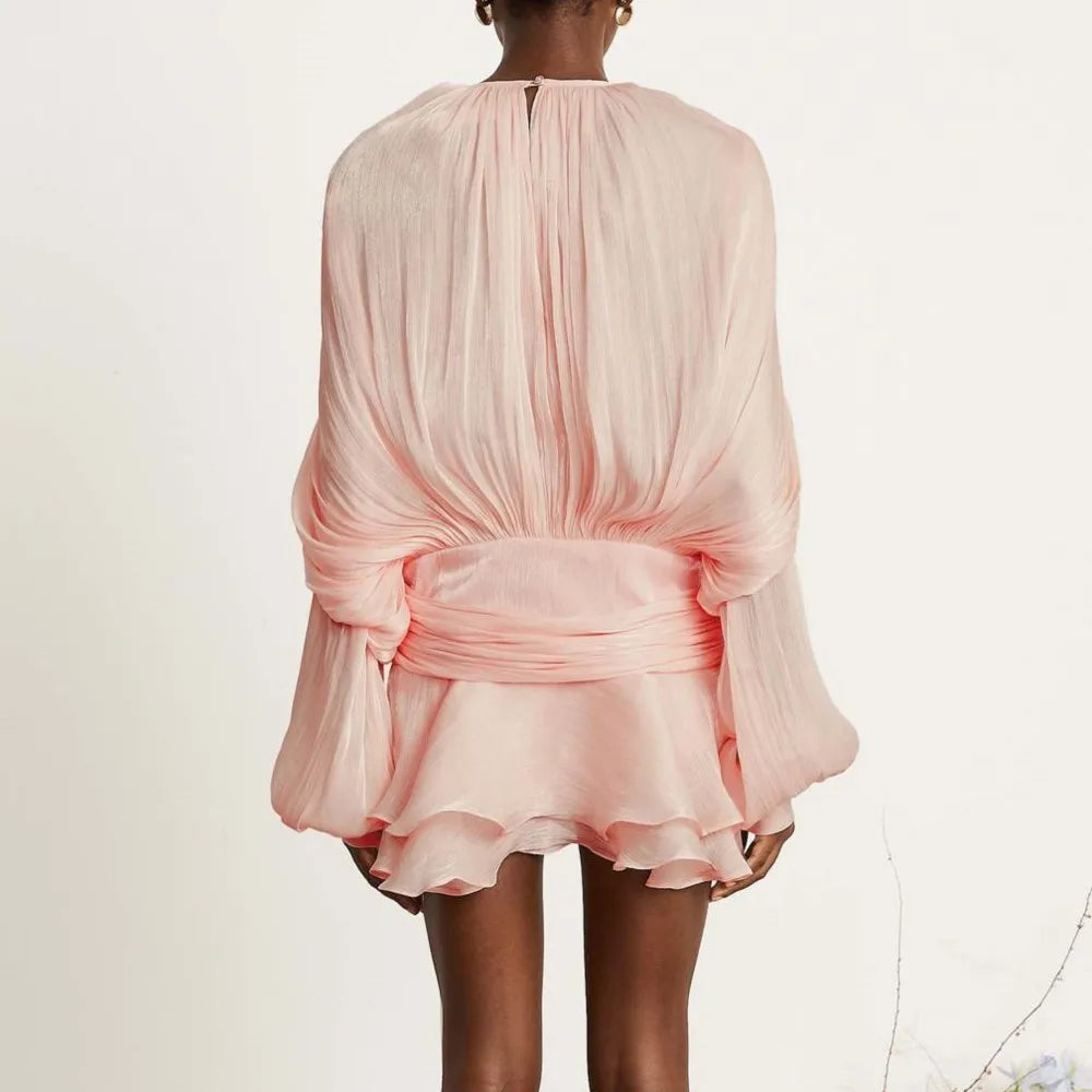 French Vestidos Elegant Puff Sleeve Dress