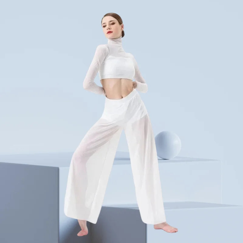 Dance Performance Set for Women, Elegant Classical Modern Dance Practice Top, Pants Set