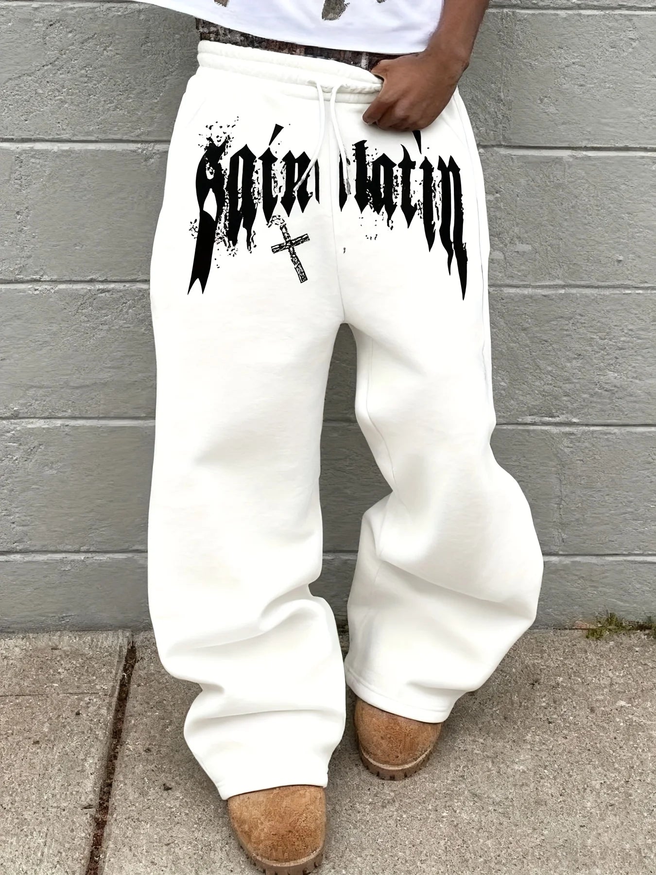 Men's Black Wide Leg Pants, French Graffiti
