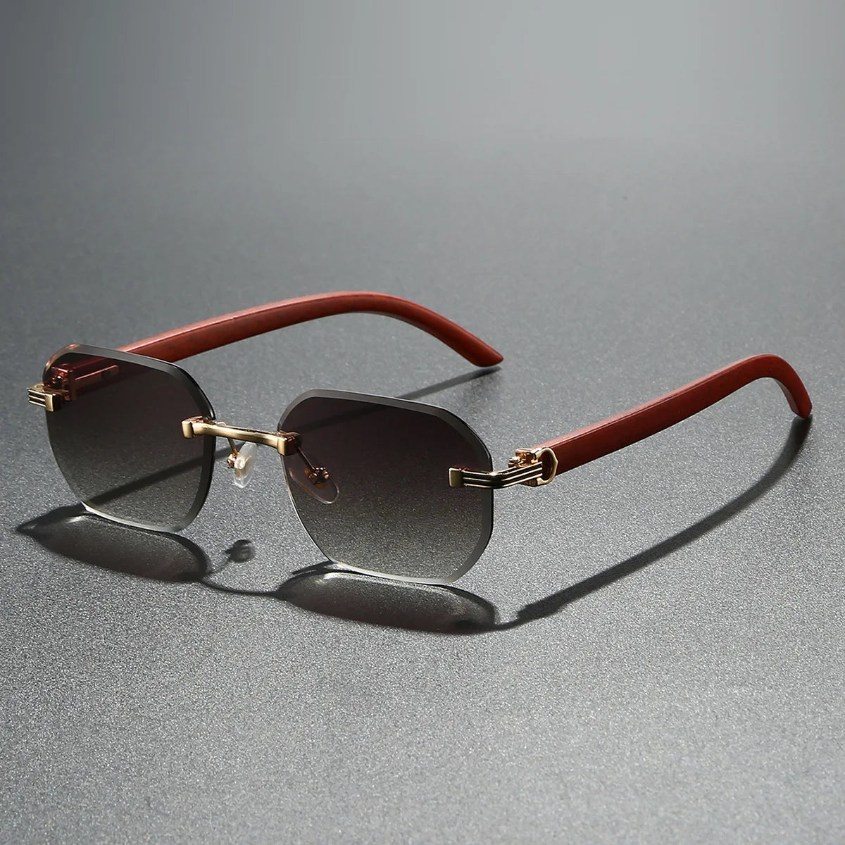 Trendy Rimless Sunglasses for Men Women Frameless Rectangle Wood Frame Sun Glasses