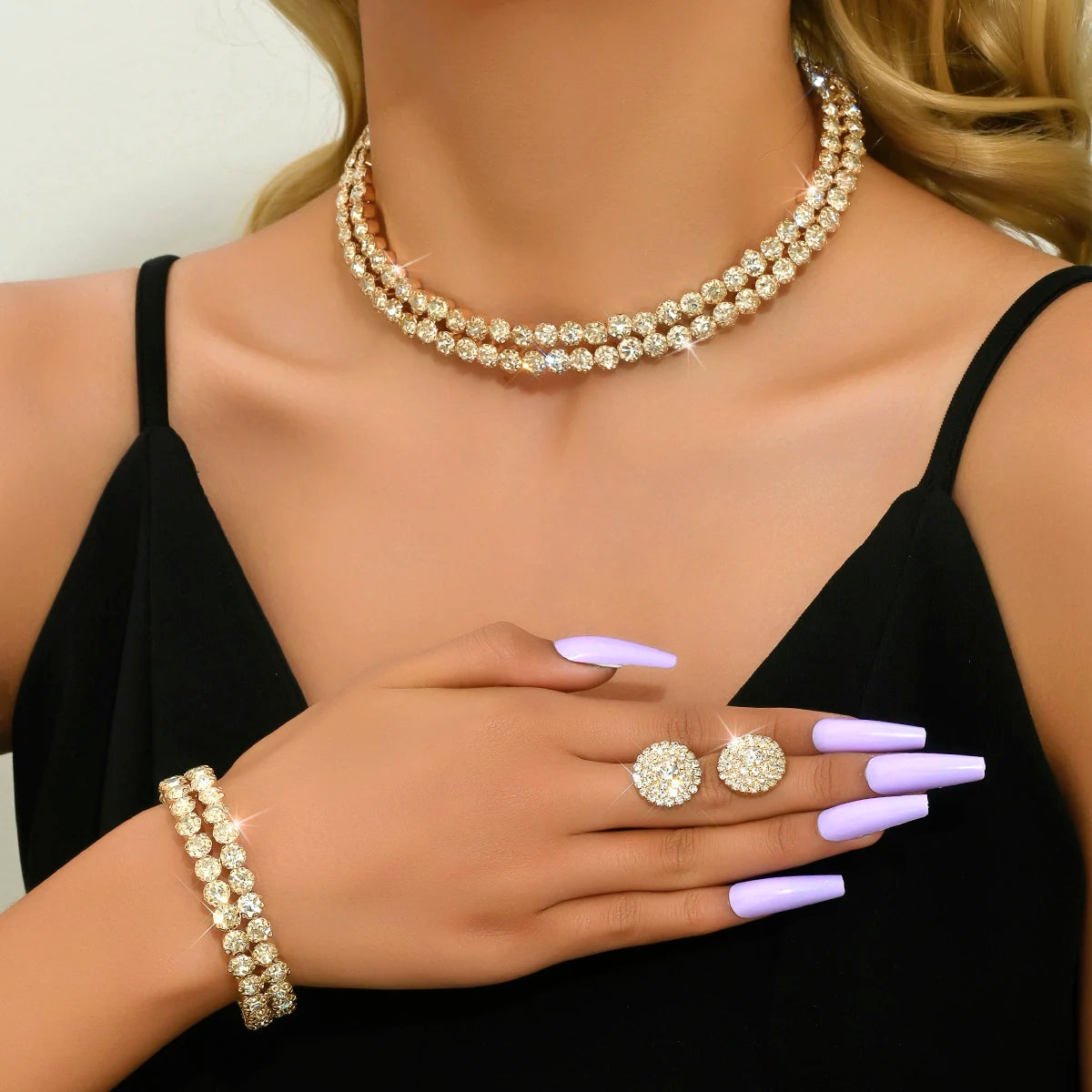Women's Jewelry Set Rhinestone Earrings Necklace Bracelet
