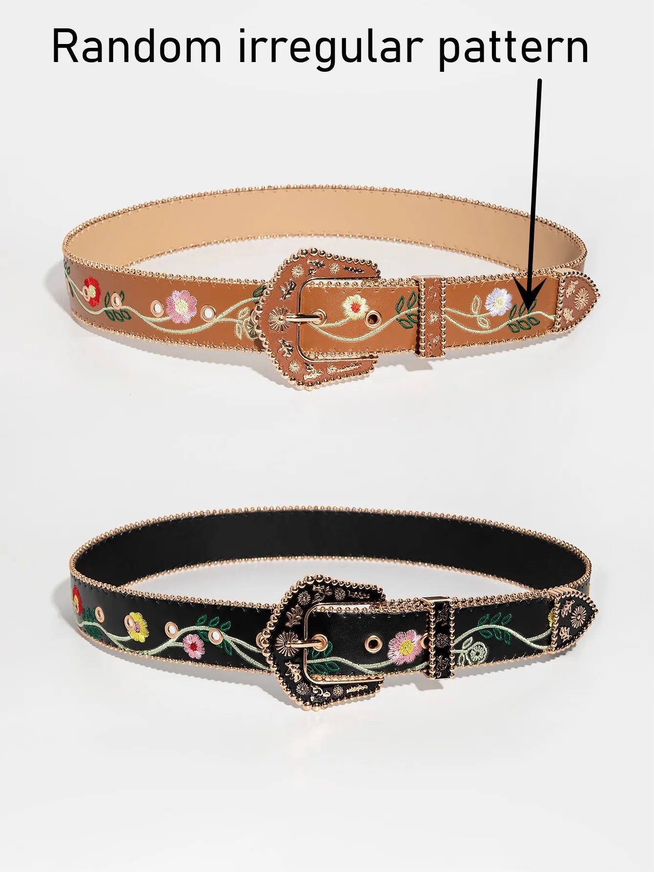 Women Retro Casual Multi-Color Carved Beaded Random Floral Embossed Bead-Edge Belt