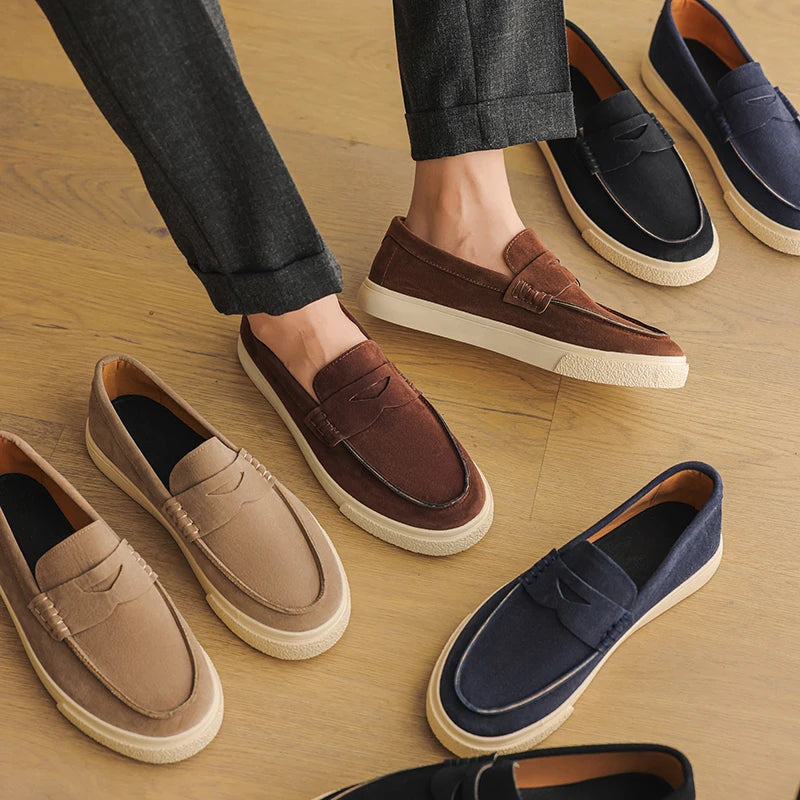 New Suede Leather Mens Loafers Cowhide Slip On Flats