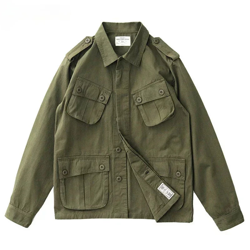 Multi Pocket Cargo Jacket Mens  Vintage Tactical Coats Lapel