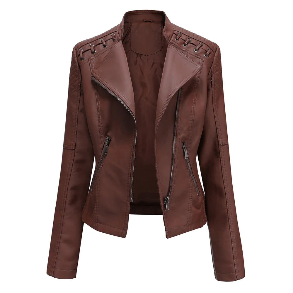 PU Leather Motorcycle Jacket Women Chaqueta  Motorbike Riding Jacket