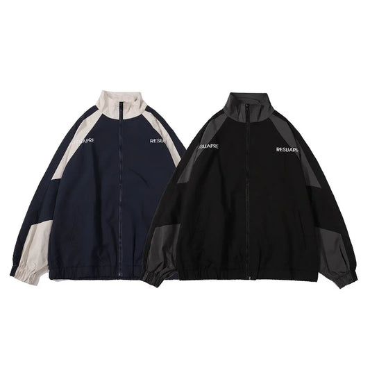 Hip Hop Varsity Jacket High Street Patchwork Color Black Windbreaker Coats
