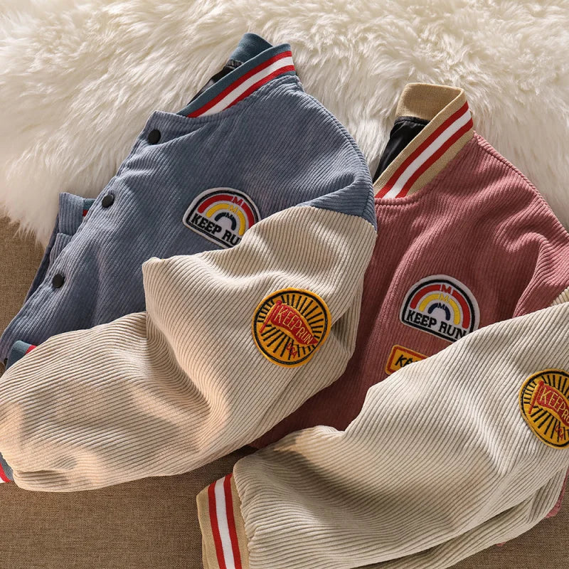 Men Baseball Jackets New Embroidered Letters Corduroy Loose Coat Tracksuit