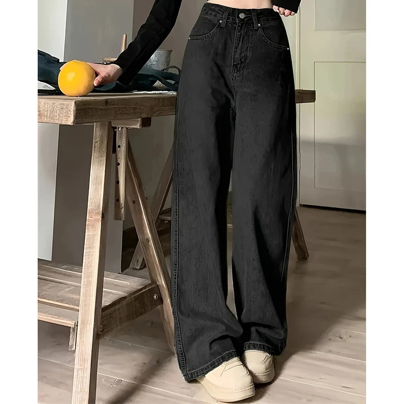 Female High Waist Streetwear Designer Wide Leg  Classic Gray Goth Straight Leg Pants