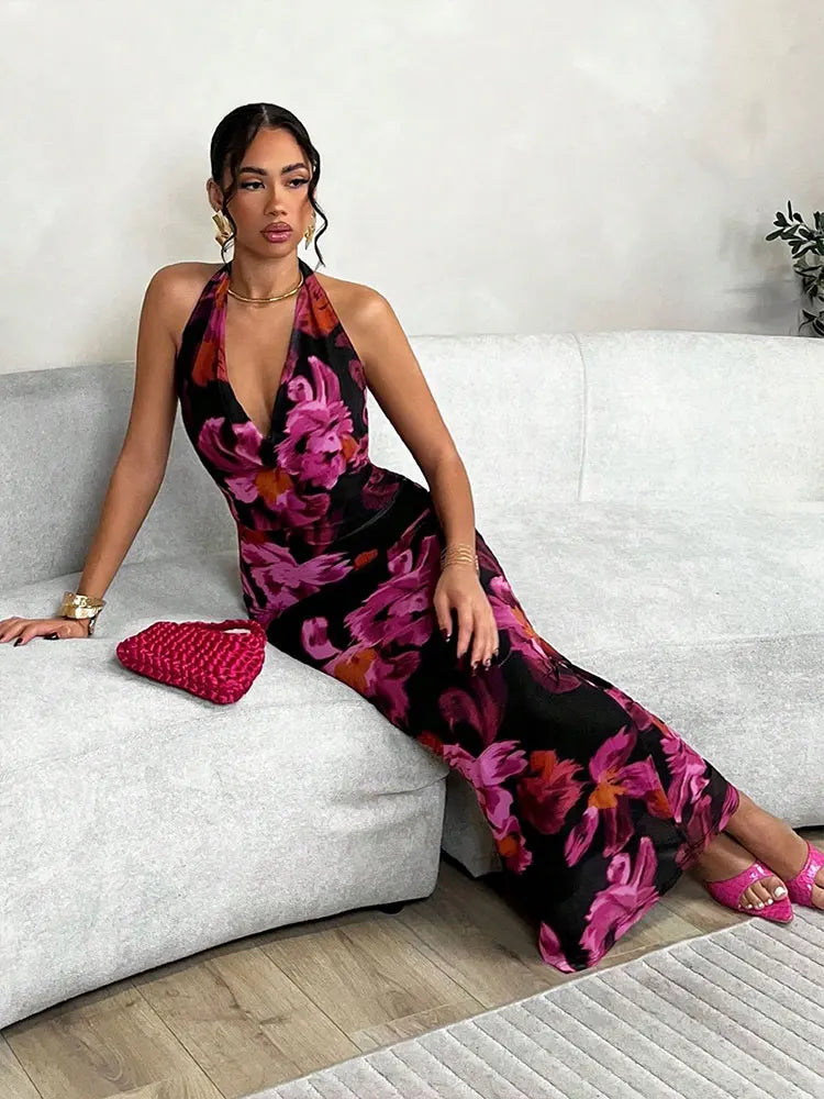 Sexy Print Sleeveless Lady Elegant Mesh Dress Clothing