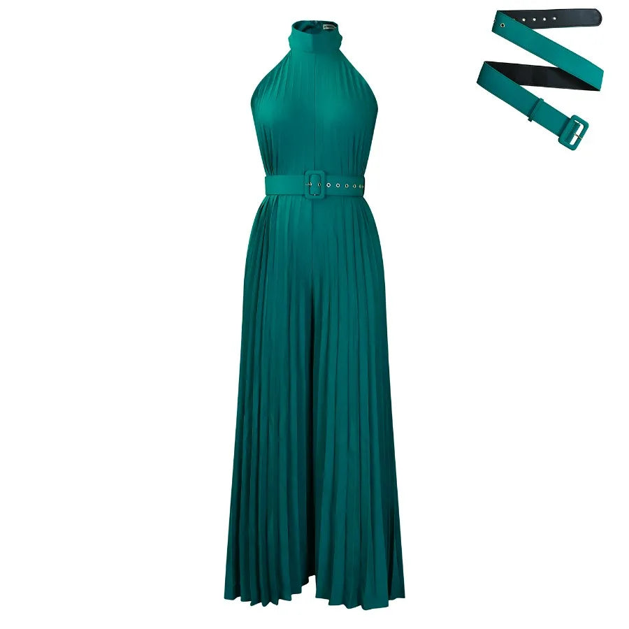 Fashion Jumpsuits Sleeveless Sexy Casual Wide Leg Pleated Rompers