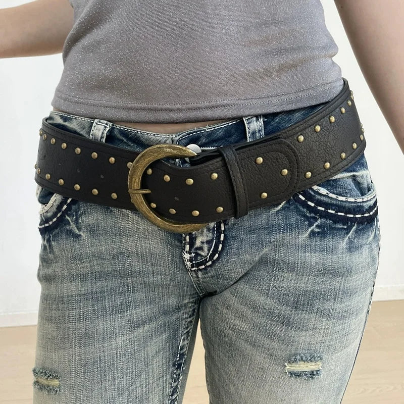 High-End Wide Belt For Women Minimalist Brown Waist Belt