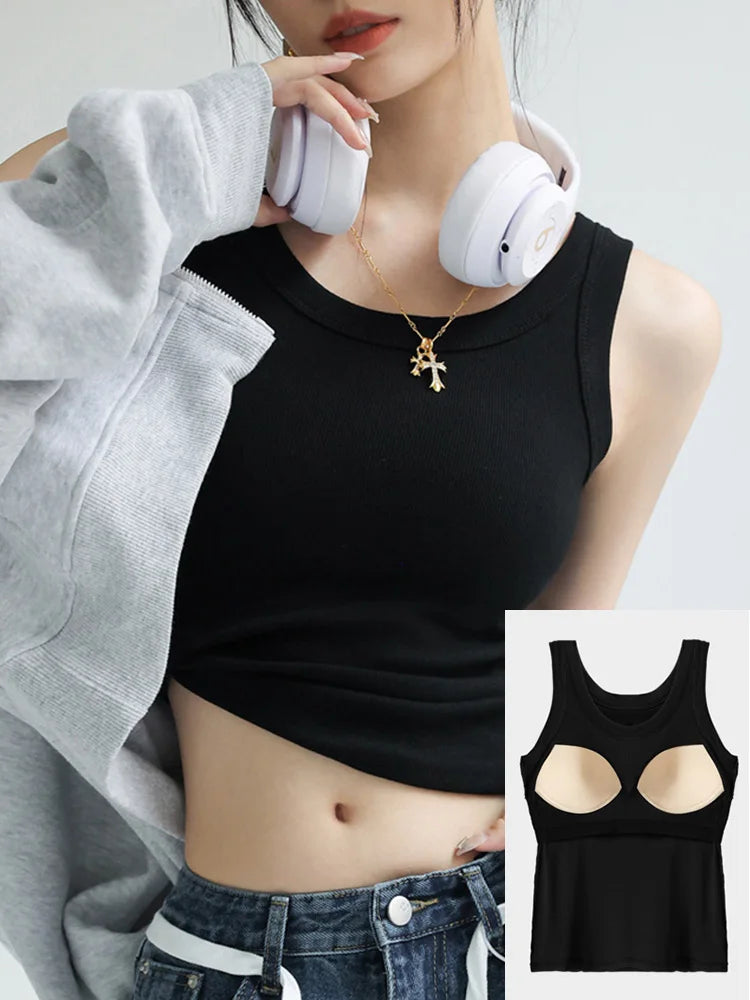 Women Thread Tank Tops With Built In Bra Padding