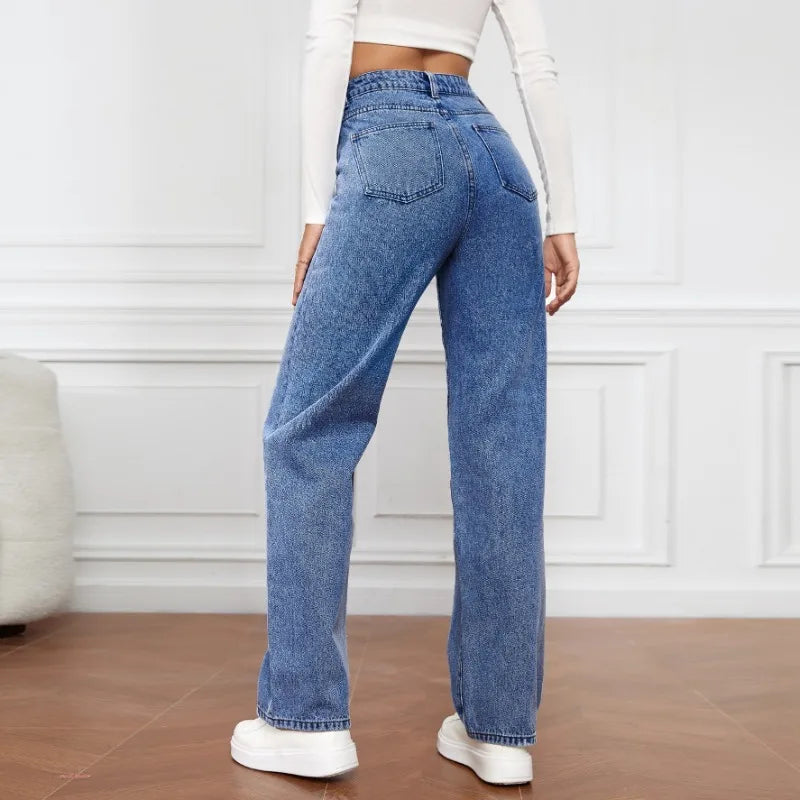 High Waist Slim Fit Straight Leg Jeans for Women