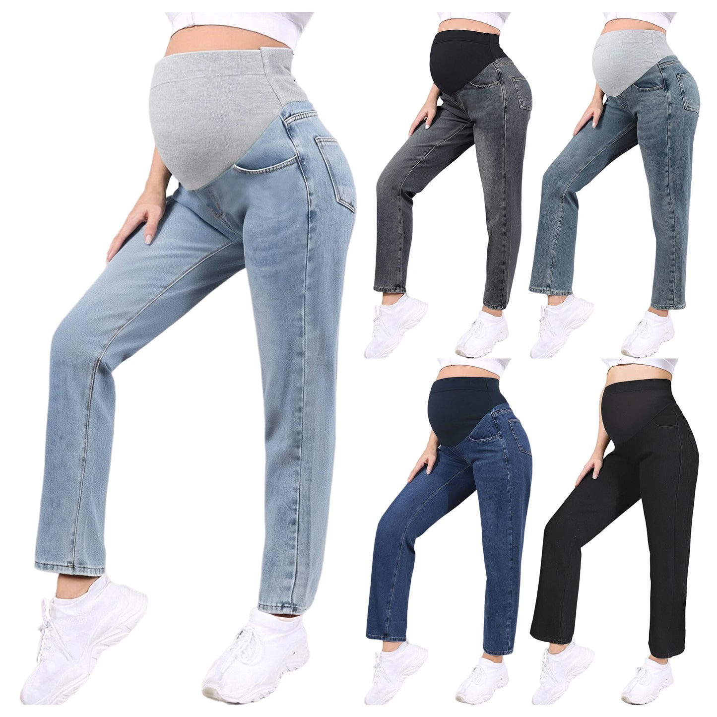 Maternity Jeans Pregnant Women Clothing High Waist Wide-Leg Denim Pants