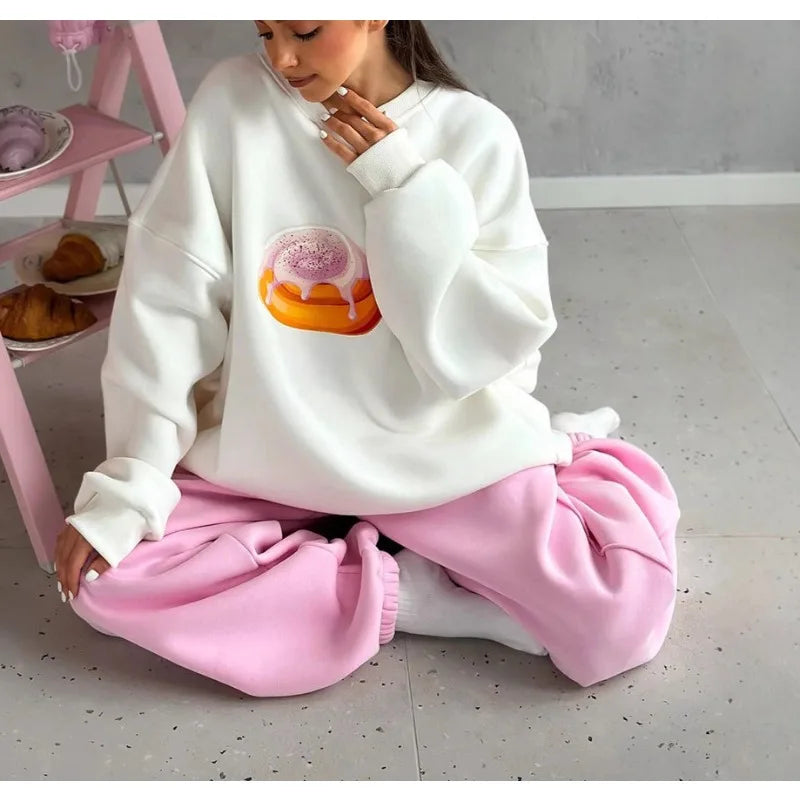 Women's Print Sweatshirt - Fleece-Lined, Loose Fit, Slimming Long-Sleeve