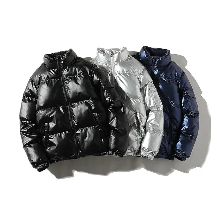 Bright Silver Puffer Jackets Casual Hooded Cotton Wadded Heated Jacket