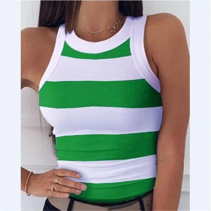 Women's  Tops Tanks Camis Digital printed round neck I-shaped vest