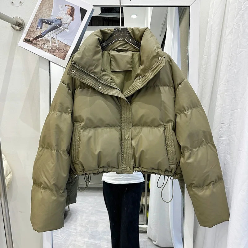 Pu Leather Down Cotton Jacket for Women