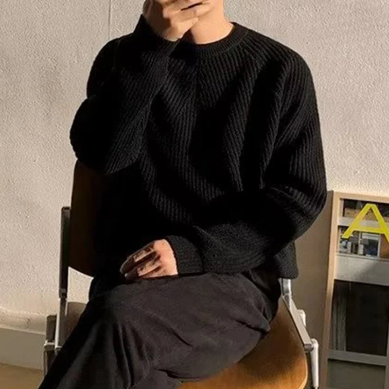Streetwear Fashion Mens Knit Sweaters  Casual  Long Sleeve Jumper Tops For Men