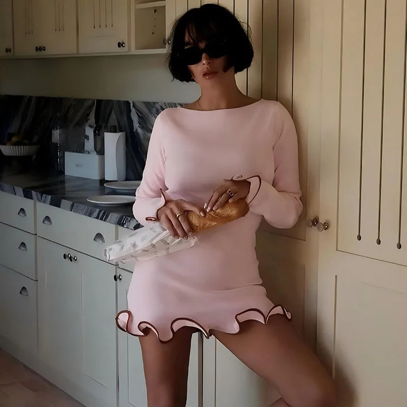 Women's Dress Elegant Party Ruffles Round Neck Long Sleeve Dress