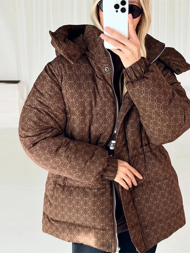 Print Padded Winter Jacket Women Casual Puffer Coat