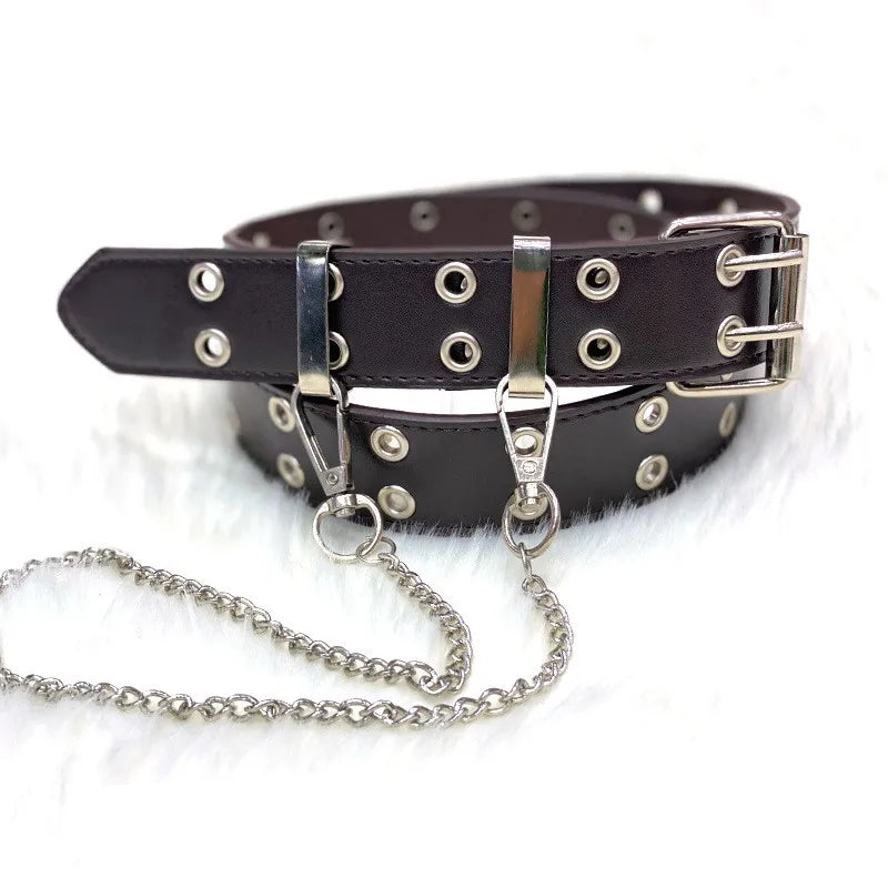 Women Trouser Belt Punk Cool Metal Buckle Adjustable Eyelet Leather Fashion
